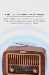 Bluetooth Hoparlör Nostaljik Radyo Kablosuz Speaker D59 Ahşap