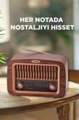 Bluetooth Hoparlör Nostaljik Radyo Kablosuz Speaker D59 Ahşap