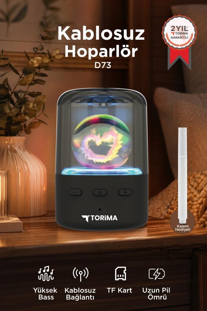 Bluetooth Hoparlör Rgb Işıklı Kablosuz Hoparlör D73 Siyah