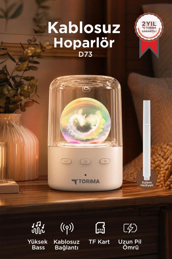 Bluetooth Hoparlör Rgb Işıklı Kablosuz Hoparlör D73 Beyaz