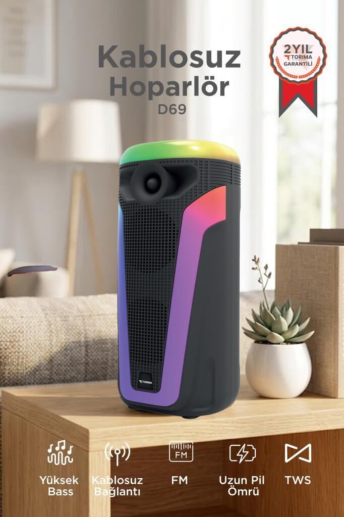 Bluetooth Hoparlör Rgb Işıklı Parti Speaker D69 Siyah