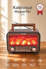 Bluetooth Hoparlör Nostaljik Solar Panelli Speaker D72 Açık Kahve