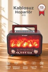 Bluetooth Hoparlör Nostaljik Solar Panelli Speaker D72 Kırmızı Ahşap