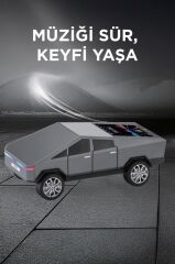 Bluetooth Hoparlör Retro Araba CyberTruck Tasarımlı Rgb Işıklı TWS USB 15W Speaker D68 Gri