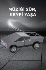 Bluetooth Hoparlör Retro Araba CyberTruck Tasarımlı Rgb Işıklı TWS USB 15W Speaker D68 Gri