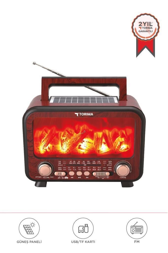 Torima D72 Kırmızı Ahşap Nostalji Kablosuz Speaker Bluetooth Hoparlör Radyo Solar Panelli