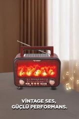 Bluetooth Hoparlör Nostaljik Solar Panelli Speaker D72 Kırmızı Ahşap