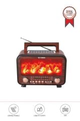 Bluetooth Hoparlör Nostaljik Solar Panelli Speaker D72 Koyu Ahşap