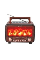 Bluetooth Hoparlör Nostaljik Solar Panelli Speaker D72 Koyu Ahşap