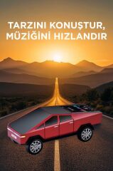 Bluetooth Hoparlör Retro Araba CyberTruck Tasarımlı Rgb Işıklı TWS USB 15W Speaker D68 Kırmızı