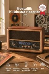 Bluetooth Hoparlör Nostaljik Radyo Uzaktan Kumandalı TWS USB TF Destekli Speaker D56 Ahşap