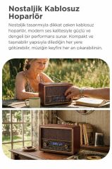 Bluetooth Hoparlör Nostaljik Radyo Uzaktan Kumandalı TWS USB TF Destekli Speaker D56 Kahverengi