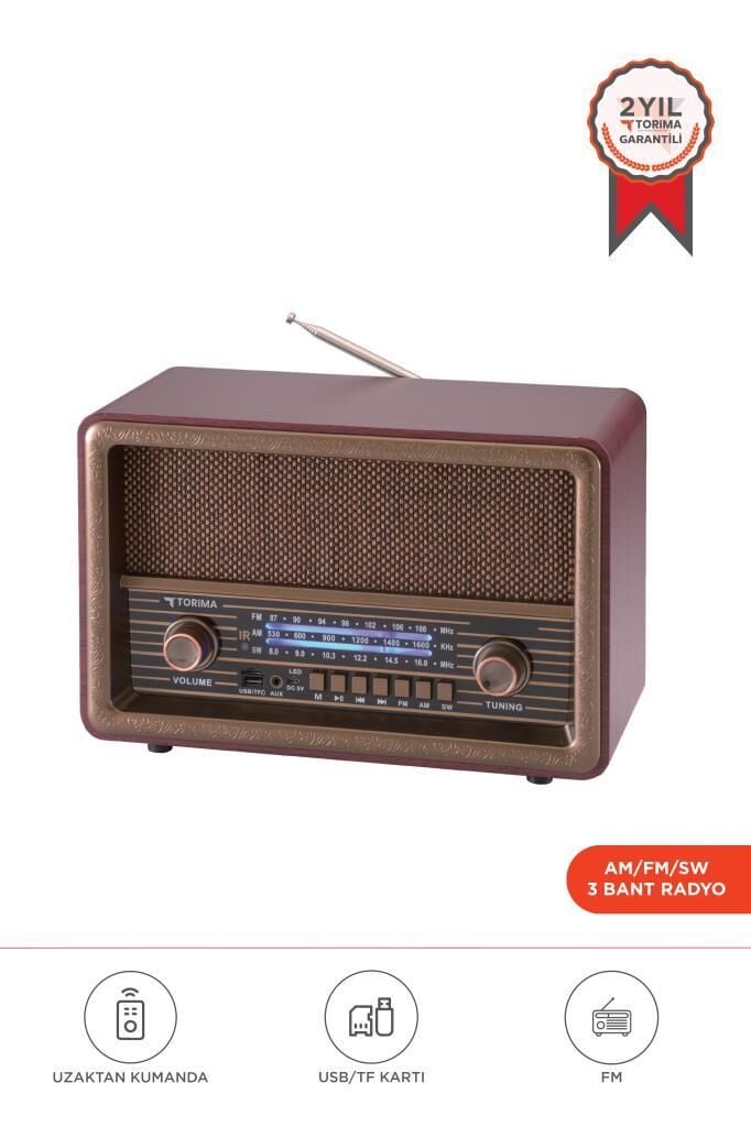 Torima D56 Kahverengi Nostaljik Uzaktan Kumandalı Bluetooth Hoparlör – Radyo, USB/TF, TWS, Şarjlı