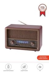 Bluetooth Hoparlör Nostaljik Radyo Uzaktan Kumandalı TWS USB TF Destekli Speaker D56 Kahverengi