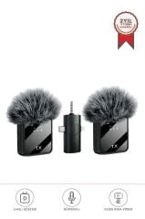 Yaka Mikrofonu Type-C Lightning Aux 2 Adet 3IN1 Kablosuz Mikrofon F11-2 Siyah
