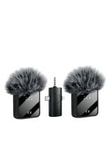 Yaka Mikrofonu Type-C Lightning Aux 2 Adet 3IN1 Kablosuz Mikrofon F11-2 Siyah
