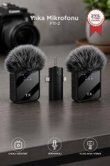 Yaka Mikrofonu Type-C Lightning Aux 2 Adet 3IN1 Kablosuz Mikrofon F11-2 Siyah