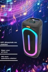 Bluetooth Hoparlör Rgb Işıklı Mikrofonlu 50W Kablosuz Speaker D63 Siyah