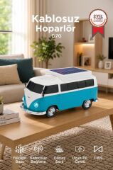 Bluetooth Hoparlör Retro Araba Vosvos Tasarımlı Solar Şarjlı Speaker D70 Yeşil