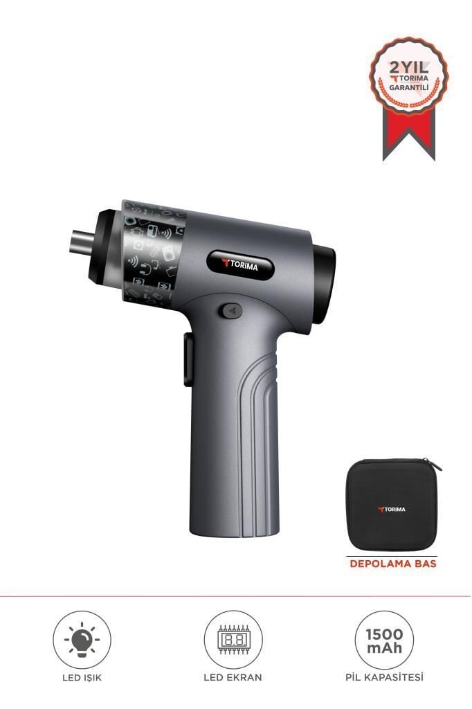 Şarjlı Tornavida Seti 30 Parça Type C Şarjlı Led Işıklı Mıknatıslı Torima TTS01 Gri