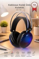 Bluetooth Kulaklık Kulak Üstü Rgb Işıklı Kablosuz Kulaklık HD40 Siyah
