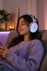 Bluetooth Kulaklık Kulak Üstü Rgb Işıklı Kablosuz Kulaklık HD40 Siyah