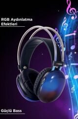 Bluetooth Kulaklık Kulak Üstü Rgb Işıklı Kablosuz Kulaklık HD40 Siyah