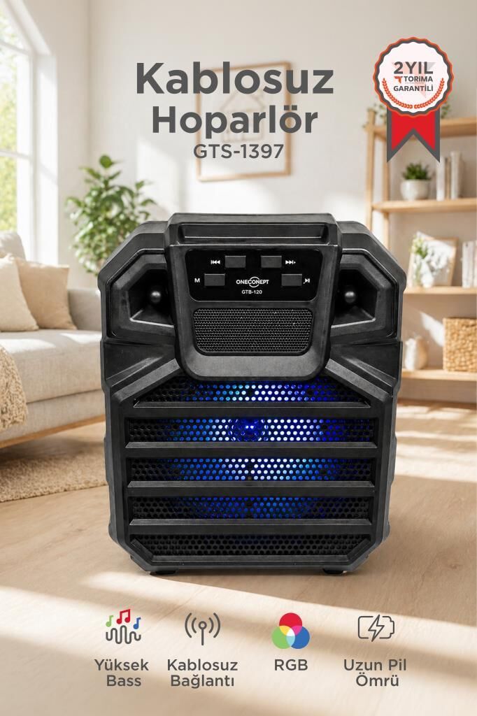 Bluetooth Hoparlör Rgb Işıklı Parti Speaker GTS-1397 Siyah