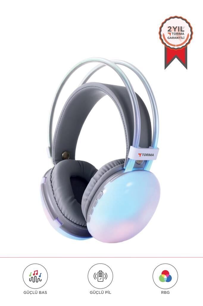Torima HD-40 Beyaz Kablosuz RGB Işıklı Kulak Üstü Bluetooth Kulaklık