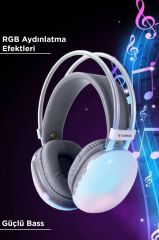 Bluetooth Kulaklık Kulak Üstü Rgb Işıklı Kablosuz Kulaklık HD40 Beyaz