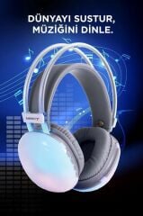 Bluetooth Kulaklık Kulak Üstü Rgb Işıklı Kablosuz Kulaklık HD40 Beyaz