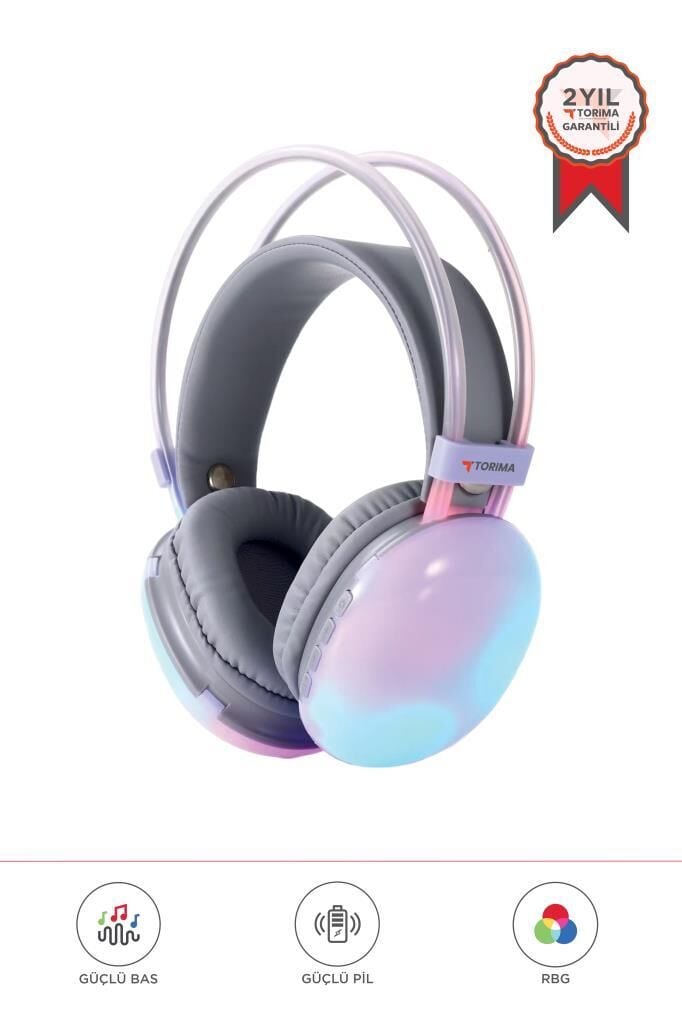 Bluetooth Kulaklık Kulak Üstü Rgb Işıklı Kablosuz Kulaklık HD40 Mor