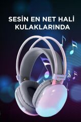 Bluetooth Kulaklık Kulak Üstü Rgb Işıklı Kablosuz Kulaklık HD40 Mor