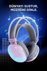 Bluetooth Kulaklık Kulak Üstü Rgb Işıklı Kablosuz Kulaklık HD-40 Mor