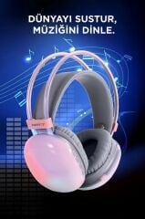 Bluetooth Kulaklık Kulak Üstü Rgb Işıklı Kablosuz Kulaklık HD-40 Pembe