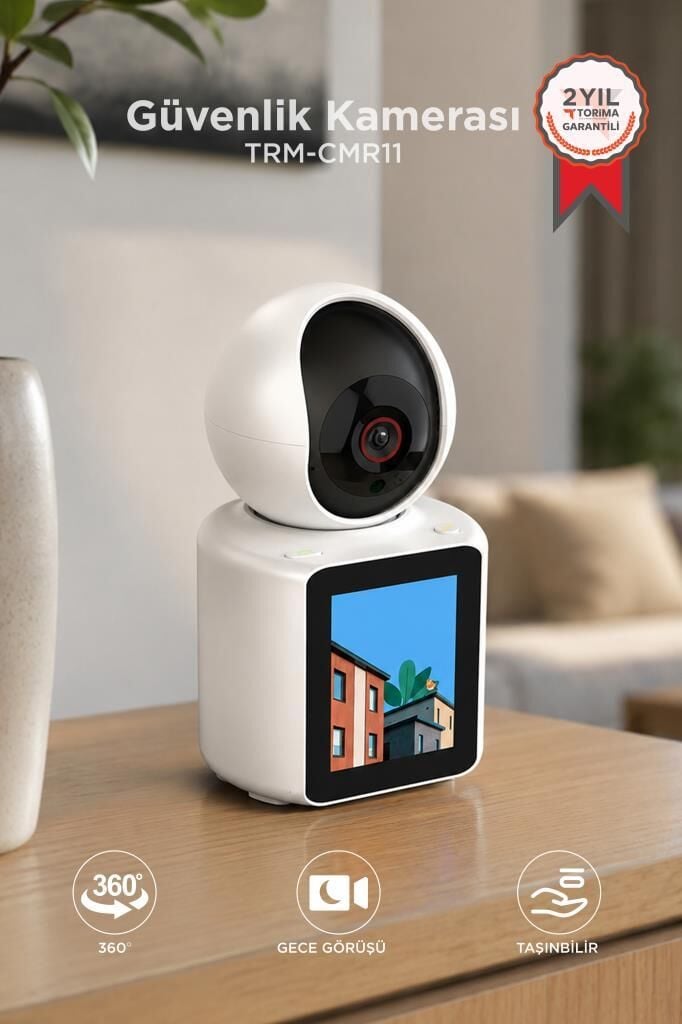 Bebek Kamerası Monitörlü 360 Derece Dönebilen Full Hd Smart Ip Güvenlik Kamerası CMR11 Beyaz