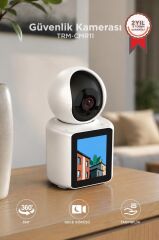 Bebek Kamerası Monitörlü 360 Derece Dönebilen Full Hd Smart Ip Güvenlik Kamerası CMR11 Beyaz