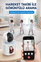 Bebek Kamerası Monitörlü 360 Derece Dönebilen Full Hd Smart Ip Güvenlik Kamerası CMR11 Beyaz