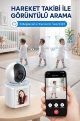 Bebek Kamerası Monitörlü 360 Derece Dönebilen Full Hd Smart Ip Güvenlik Kamerası CMR11 Beyaz