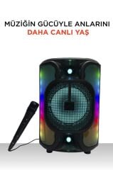 Torima KTS-1766 Siyah 8 inc Mikrofonlu RGB Ledli Taşınabilir Bluetooth Hoparlör Parti Speaker