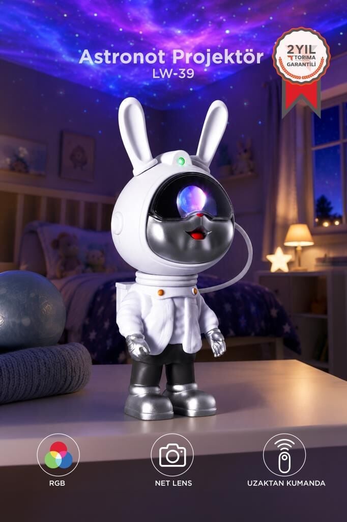 Astronot Projektör Galaxy Star Kumandalı Samanyolu Aydınlatma Gece Lambası LW39 Beyaz
