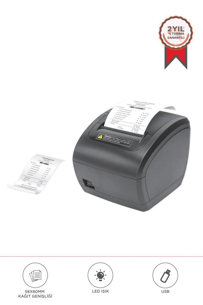 Termal Yazıcı Adisyon Fiş Barkod Etiket Pazaryeri Uyumlu TRP-838X Siyah