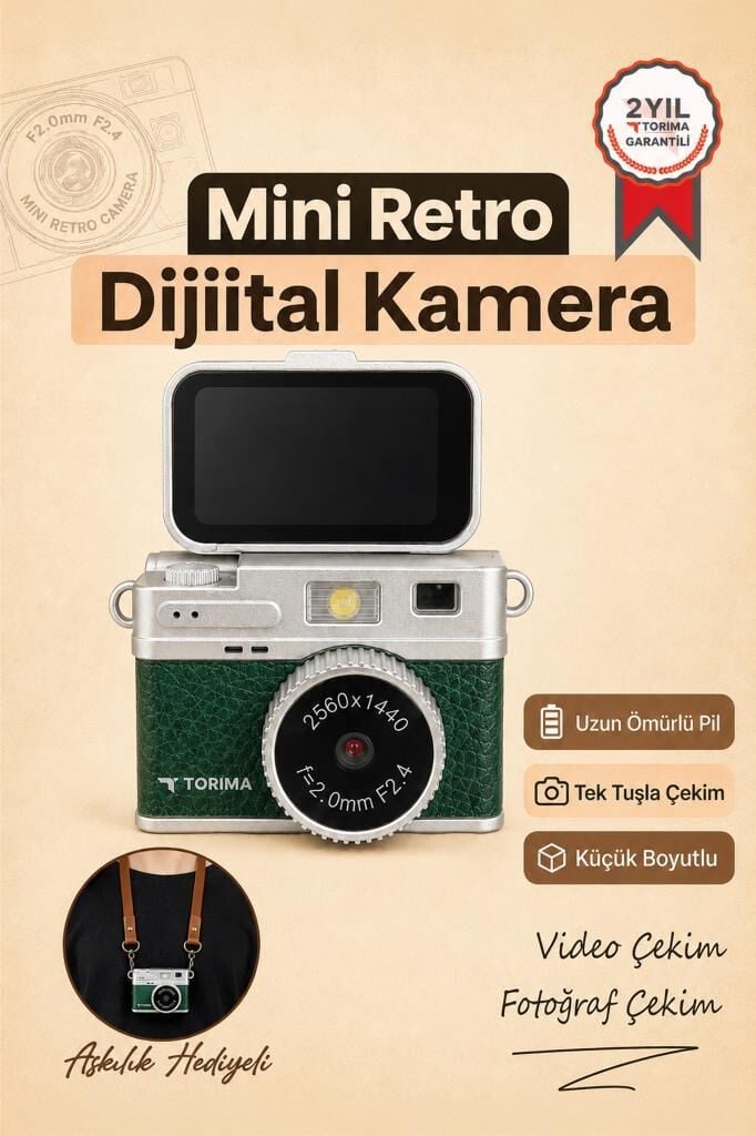 Mini Dijital Kamera 2K Flip Ekranlı Selfie Video Vlog Kamerası CMR49 Koyu Yeşil