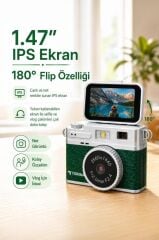 Mini Dijital Kamera 2K Flip Ekranlı Selfie Video Vlog Kamerası CMR49 Koyu Yeşil