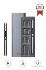 Şarjlı Hassas Tornavida Seti 48 Parça Type-C Şarjlı Led Işıklı Mıknatıslı Alüminyum Kasa TTS04 Gri