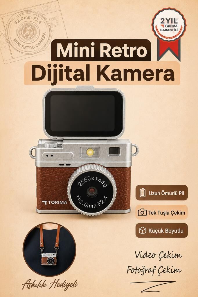 Mini Dijital Kamera 2K Flip Ekranlı Selfie Video Vlog Kamerası CMR49 Kahverengi