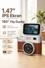 Mini Dijital Kamera 2K Flip Ekranlı Selfie Video Vlog Kamerası CMR49 Kahverengi
