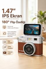 Mini Dijital Kamera 2K Flip Ekranlı Selfie Video Vlog Kamerası CMR49 Kahverengi