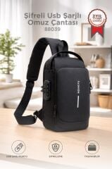 Omuz Çantası Şifreli Usb Şarjlı Günlük Çanta 88039 Siyah