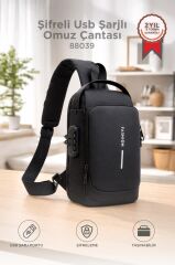 Omuz Çantası Şifreli Usb Şarjlı Günlük Çanta 88039 Siyah
